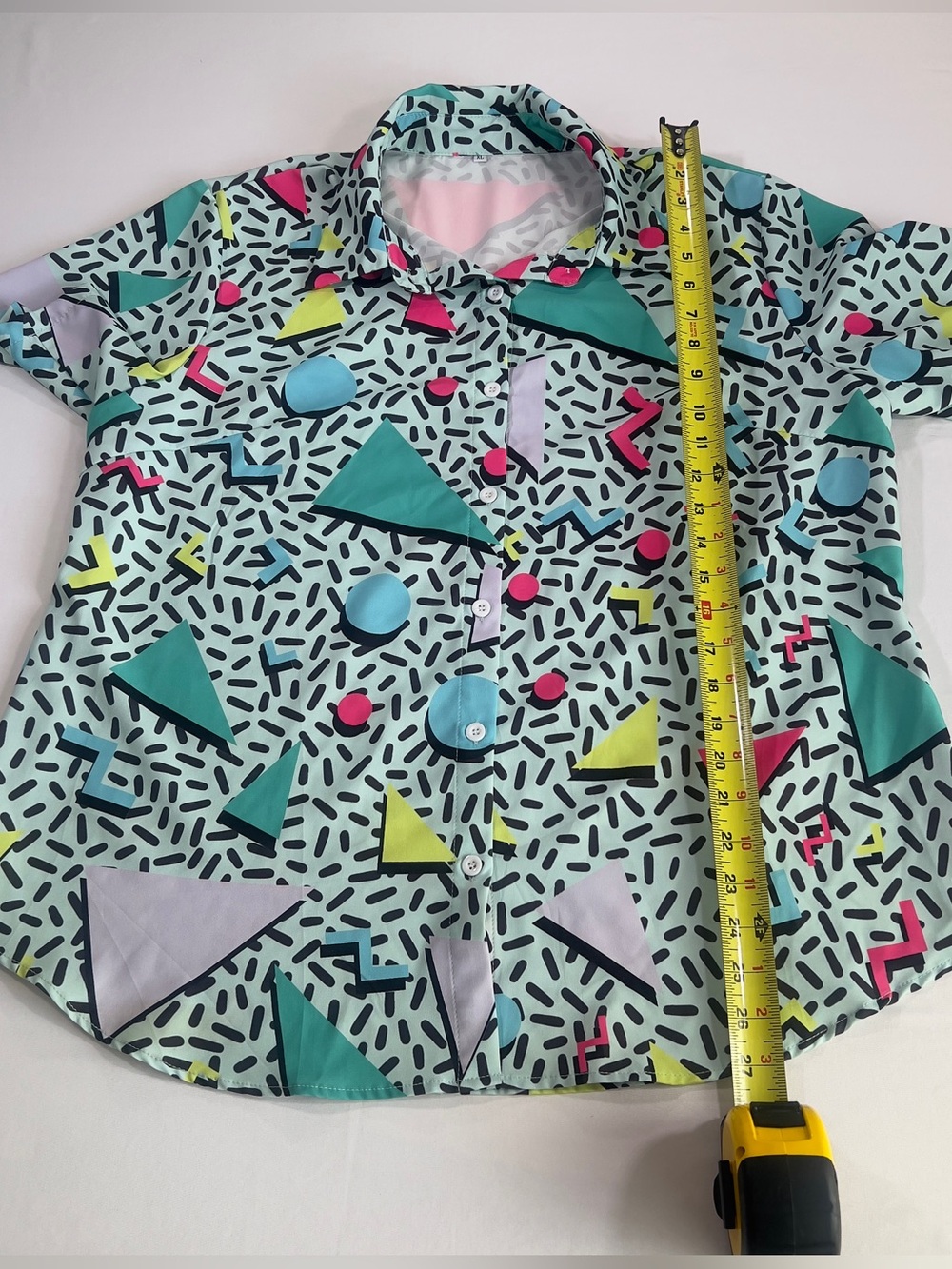 Bold Geo Retro Print Mens Short-Sleeve Button Shirt - Picture 3 of 5